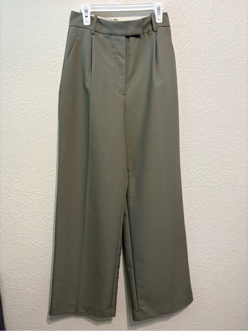 Zara Wide Leg High-Rise Pants in Gray Green